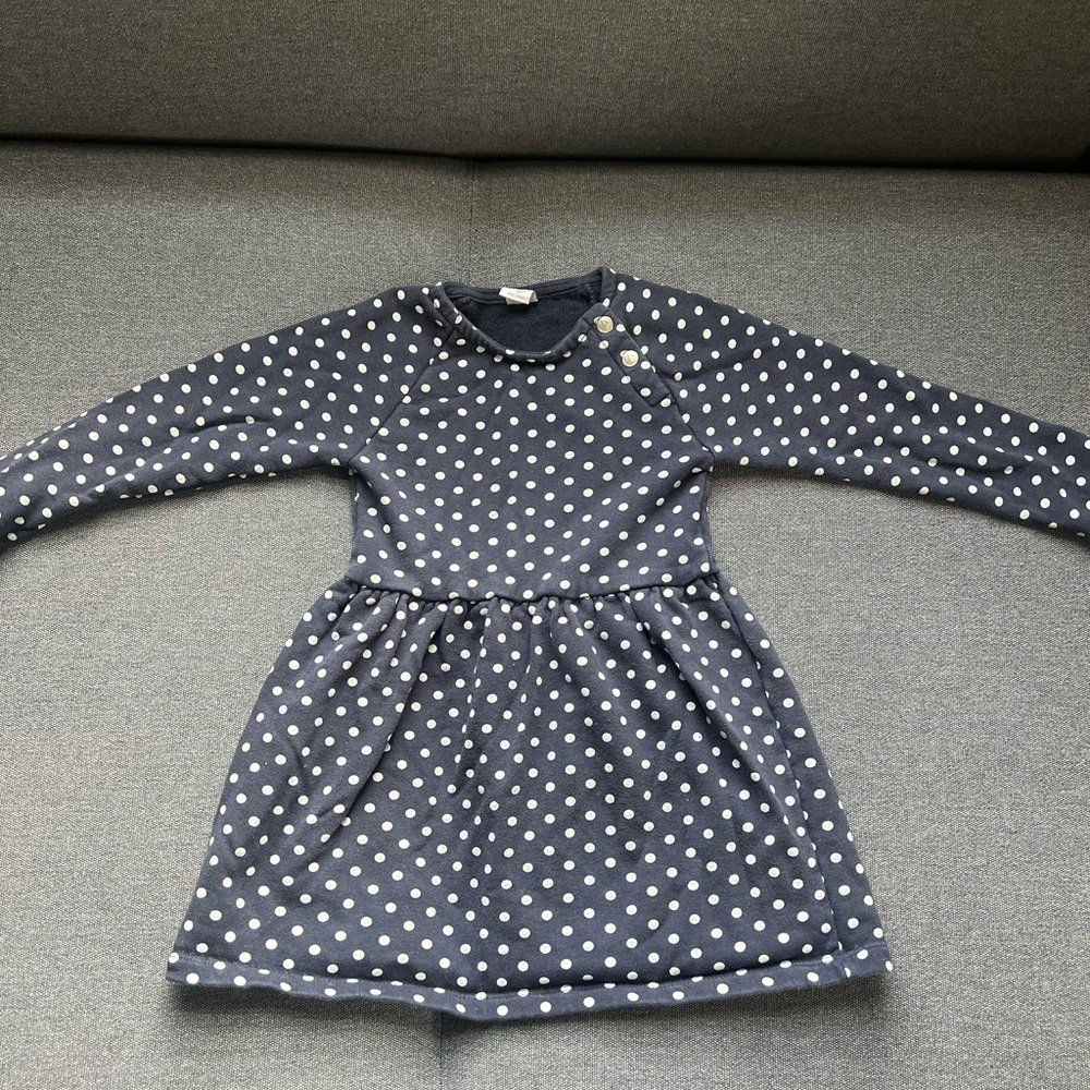 Petit Bateau Navy Dress With Polka Dots- 6T